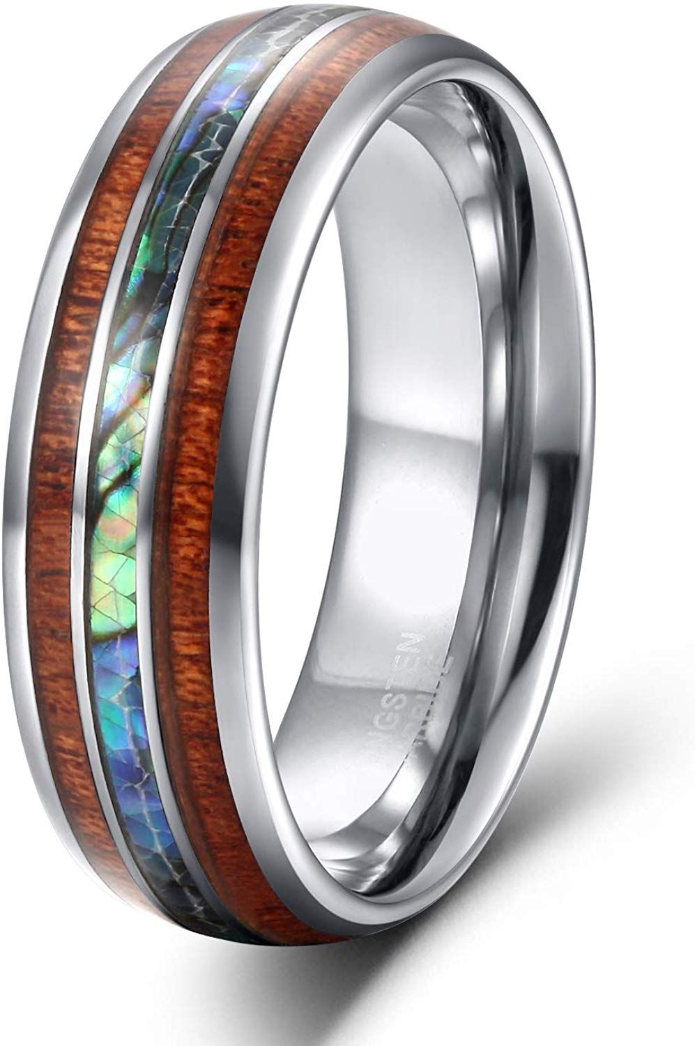 8mm Hawaiian Koa Wood and Abalone Shell Tungsten Carbide Rings