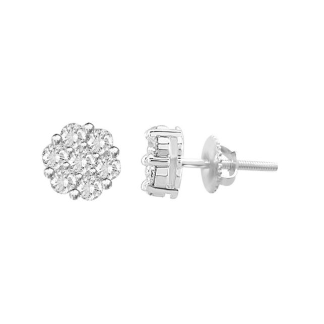 1.05 ct. t.w. Diamond Floral/Flower Cluster Stud Earrings in 10kt White Gold