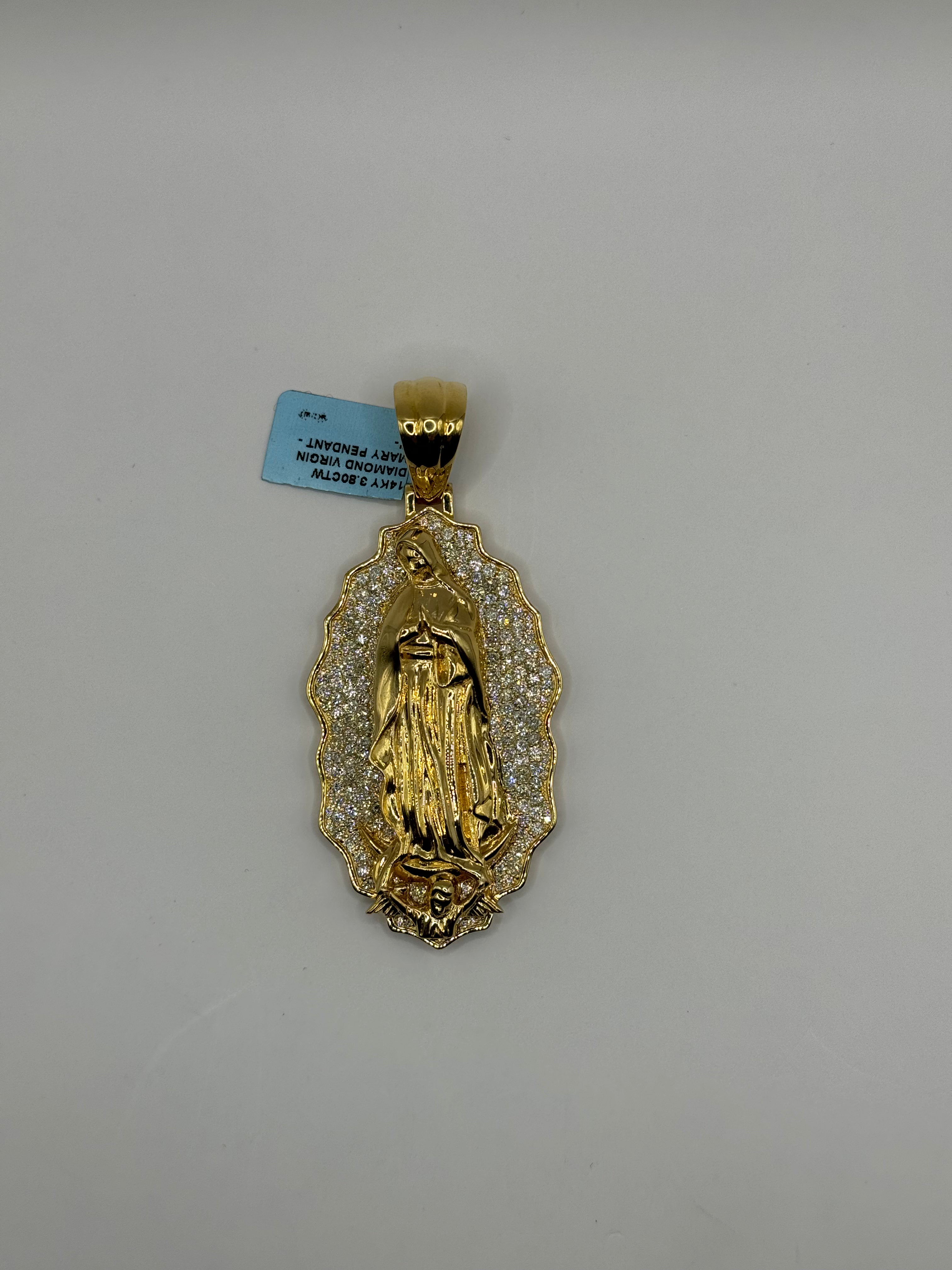 14k Large Virgin Mary Diamond Pendant