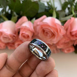 4mm 6mm 8mm Silver/Black/Rose Gold Hammered Tungsten Rings - Galaxy Opal Stone Inlay Matte Finish Comfort Fit