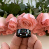 4mm 6mm 8mm Silver/Black/Rose Gold Hammered Tungsten Rings - Galaxy Opal Stone Inlay Matte Finish Comfort Fit