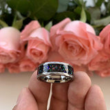 4mm 6mm 8mm Silver/Black/Rose Gold Hammered Tungsten Rings - Galaxy Opal Stone Inlay Matte Finish Comfort Fit