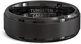 Solid Black Tungsten Ring Step Edge Brushed Comfort Fit