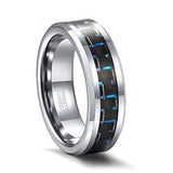 6mm/8mm Tungsten Ring Blue or Black Carbon Fiber Inlay