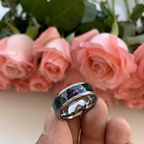 4mm 6mm 8mm Silver/Black/Rose Gold Hammered Tungsten Rings - Galaxy Opal Stone Inlay Matte Finish Comfort Fit