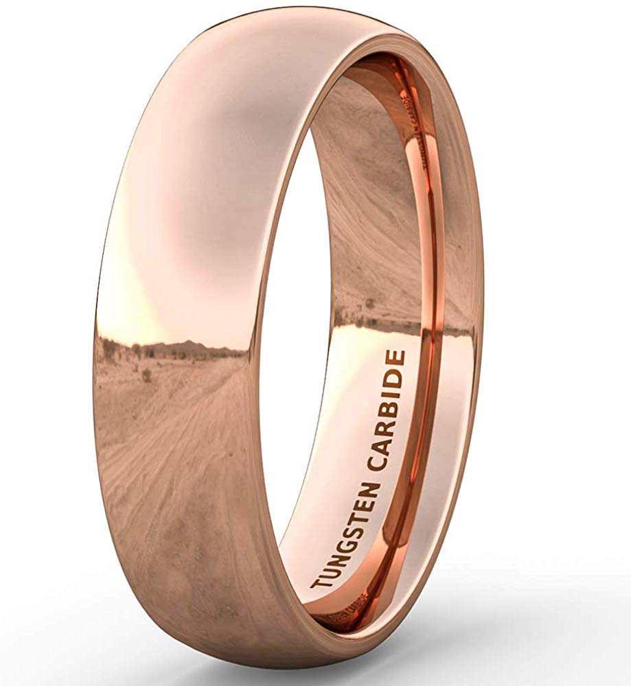 4mm 6mm 8mm Basic Tungsten Ring Dome Rose Gold Bonded Polished Comfort Fit