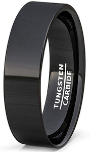 6mm Black Tungsten Ring Polished Flat Edge Comfort Fit