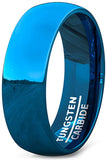 Tungsten Ring 8mm Blue Polished Dome Comfort Fit