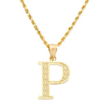 10K Yellow Gold Diamond Cut A to Z Alphabet Initial Letter Charm Pendant (Medium Size)