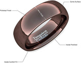 8mm Brown Tungsten Rings Dome Style Comfort Fit