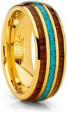 Tungsten Ring Koa Wood Crushed Turquoise Inlay 8mm
