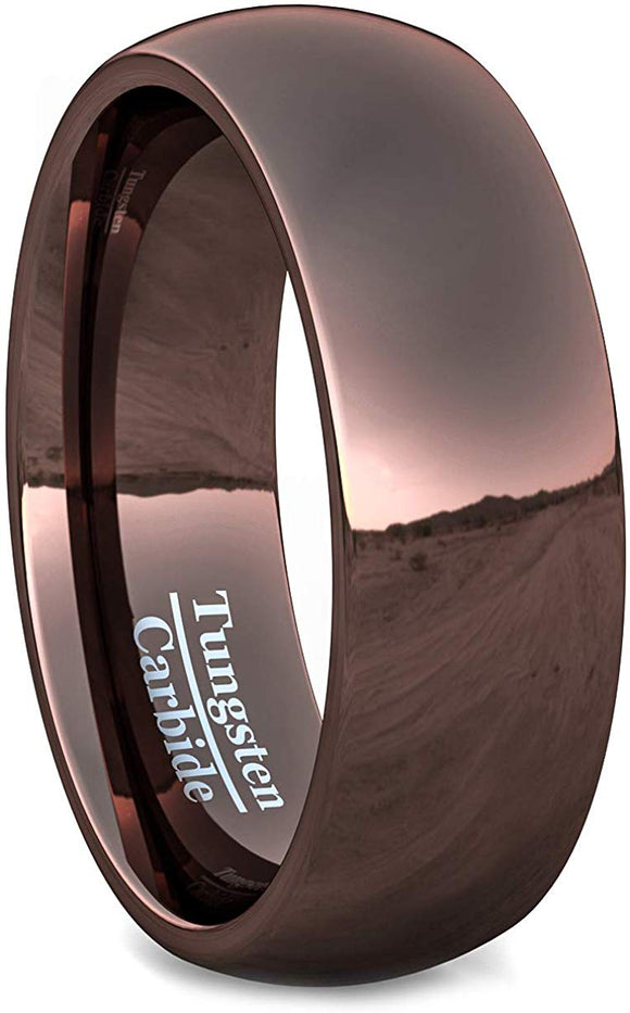 8mm Brown Tungsten Rings Dome Style Comfort Fit