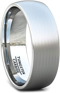 8mm White Tungsten Carbide Rings Matte Brushed Basic Dome Simple Comfort Fit