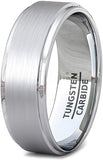 8mm Classic Tungsten Ring Brushed Step Edge Comfort Fit