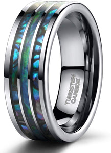 8mm Tungsten Rings Abalone Shell Inlay