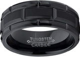 Tungsten Carbide Black Brushed Grooved Ring, Comfort Fit 8mm