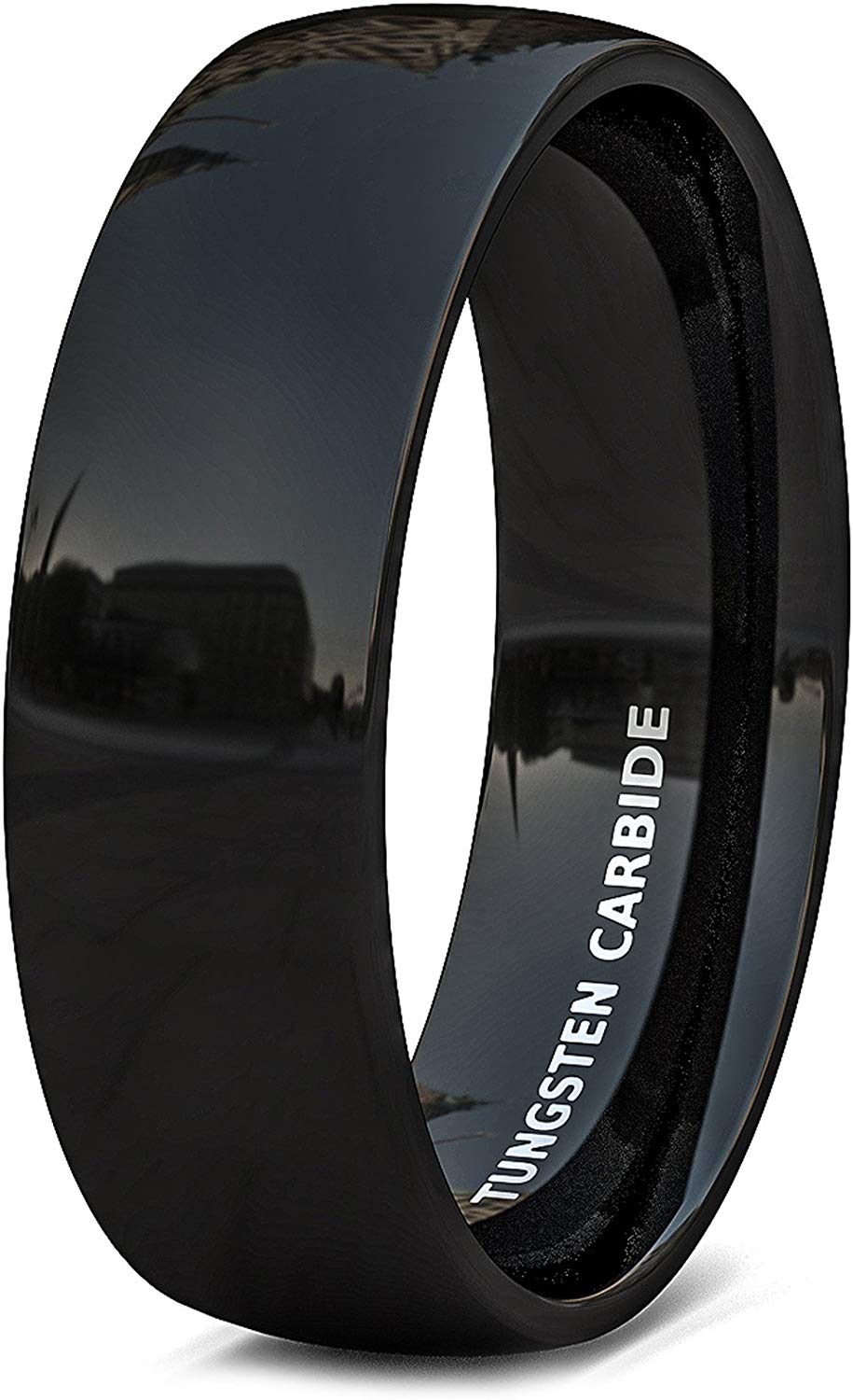 6mm Solid Black Polished Tungsten Ring Dome Comfort Fit