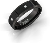 8mm Black Tungsten Ring Brushed White Sapphire Beveled Edges Comfort Fit