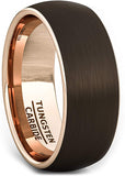 18k Rose Gold Plated Brown Tungsten Ring Brushed Dome Comfort Fit