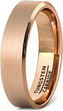6mm Rose Gold Brushed Tungsten Ring Beveled Edge Comfort Fit