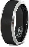 8mm Black Tungsten Rings Brushed Matte Finish Two Tone Beveled Edge Comfort Fit