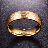 6mm Gold Tone Hammered Tungsten Carbide Ring Domed