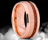 Tungsten Carbide Rose Tone Plated Wedding Band Ring Real Koa Wood Comfort Fit