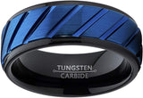 Tungsten Carbide Black and Blue with Grooved Raised Center, Comfort Fit