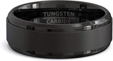 Solid Black Tungsten Ring Step Edge Brushed Comfort Fit