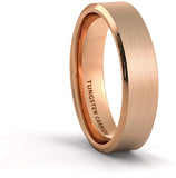 6mm Rose Gold Brushed Tungsten Ring Beveled Edge Comfort Fit