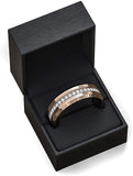 8mm Rose Gold Bonded Tungsten Ring Polished  Fully Stacked White Sapphire Tungsten Carbide Beveled Edge Comfort Fit