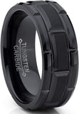 Tungsten Carbide Black Brushed Grooved Ring, Comfort Fit 8mm