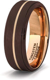 8mm Rare Brown Matte Brushed Tungsten Ring Thin Rose Gold Groove Line Step Edge Comfort Fit