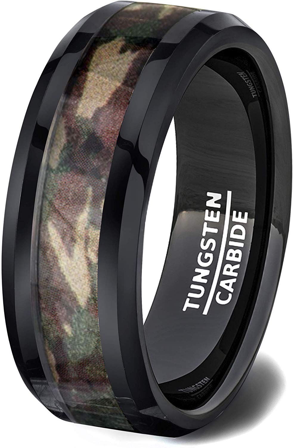 Tungsten Ring Black Camoflauge Polished Dome 8mm Comfort Fit
