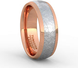 8mm Rose Gold Polished Meteorite Inlay Tungsten Ring Comfort Fit