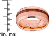 Tungsten Carbide Rose Tone Plated Wedding Band Ring Real Koa Wood Comfort Fit
