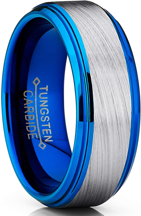 Blue Tungsten Carbide Vortex Brushed Comfort Fit 8mm
