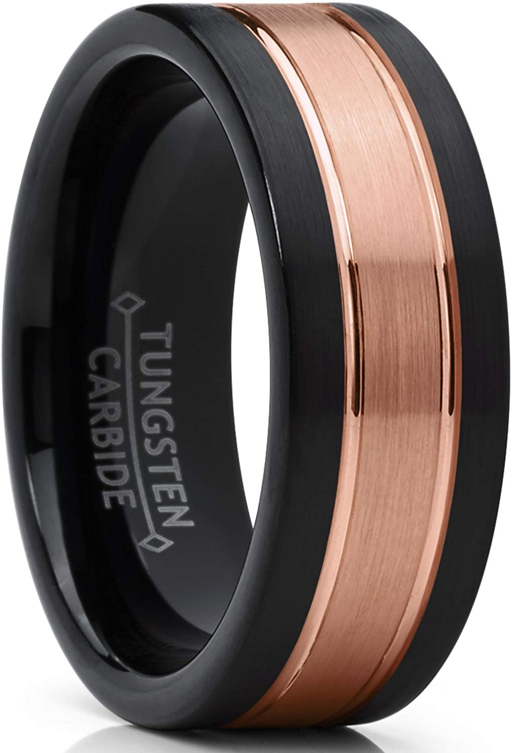 Tungsten Carbide Black and Rose Tone Brushed  Ring Comfort Fit