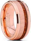 Tungsten Carbide Rose Tone Plated Wedding Band Ring Real Koa Wood Comfort Fit