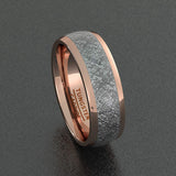 8mm Rose Gold Polished Meteorite Inlay Tungsten Ring Comfort Fit