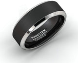 8mm Black Tungsten Rings Brushed Matte Finish Two Tone Beveled Edge Comfort Fit