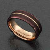 8mm Rare Brown Matte Brushed Tungsten Ring Thin Rose Gold Groove Line Step Edge Comfort Fit