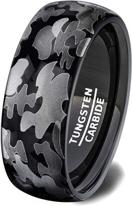 Tungsten Ring Black Soldier Style Camoflauge Polished Dome 8mm Comfort Fit