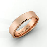 6mm Rose Gold Brushed Tungsten Ring Beveled Edge Comfort Fit