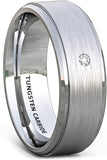 8mm Tungsten Ring Classic Brushed White Sapphire Step Edge Comfort Fit