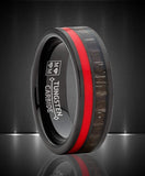 Black Tungsten Wedding Band Ring Dark Zebra Wood with Red Line 7 mm Comfort Fit